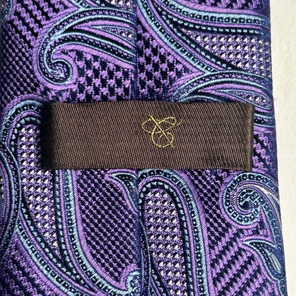Canali 1934 Men's Silk Tie Purple Blue Paisley Made in Italy 3.5